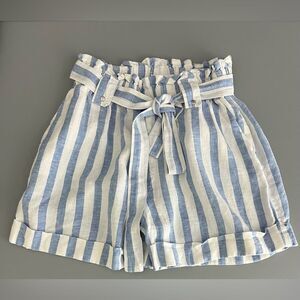 Striped Blue and White Paperbag Women's Shorts Size S